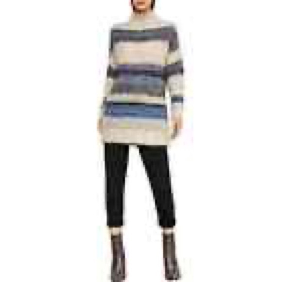 BCBG Max Azria L Oversized Sweater Mohair Blend Shaggy Striped Open Weave Chunky - Picture 4 of 8